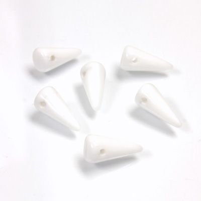 Czech Opaque White Spike Thorn Glass Beads 5x10 mm 30 Count