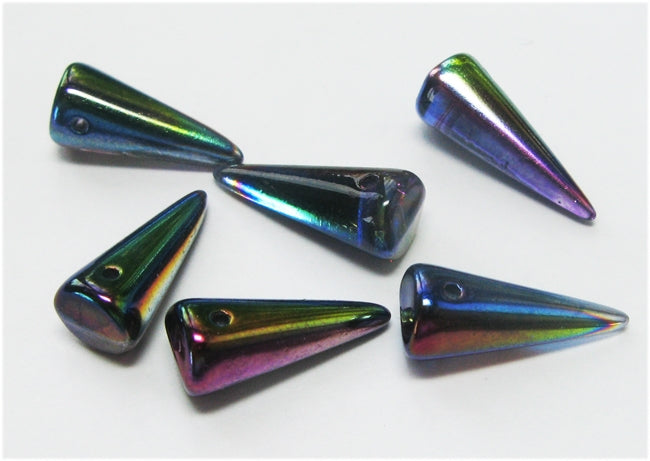 Czech Iris Purple Spike Thorn Glass Beads 7x17 mm 24 Count