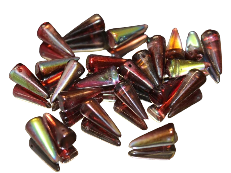 Czech Crystal Red Spike Thorn Glass Beads 7x17 mm 24 Count