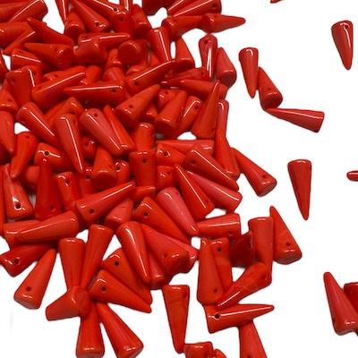 Czech Opaque Light Red Spike Thorn Glass Beads 7x17 mm 24 Count