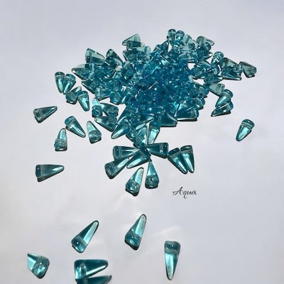 Czech Transparent Aqua Spike Thorn Glass Beads 5x10 mm 30 Count